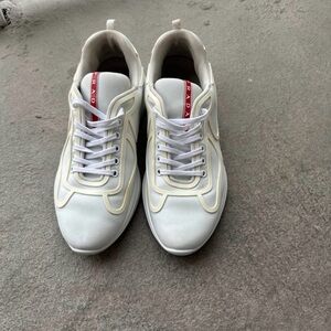 Prada Men's White and Red Sneakers
